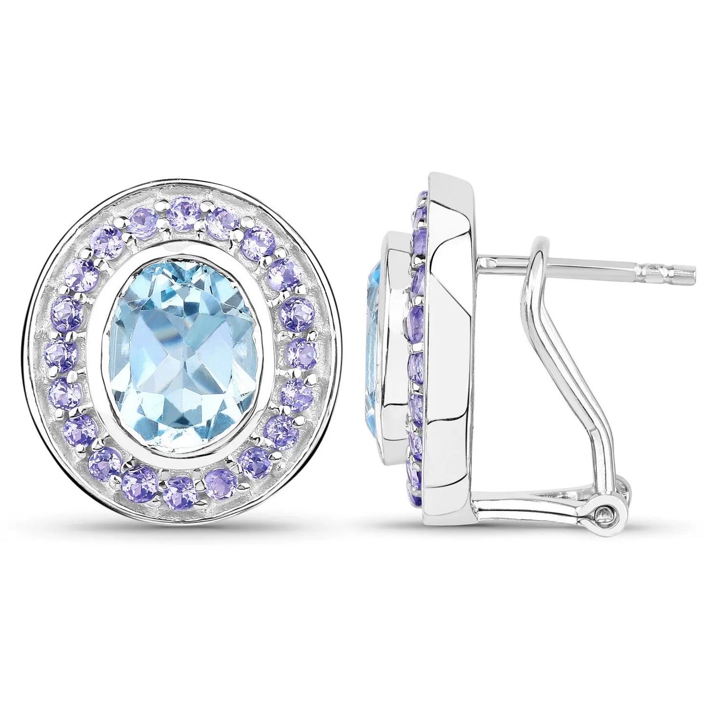 6.30 Carat Genuine Blue Topaz and Tanzanite .925 Sterling Silver Earrings - GOLDISSEYA