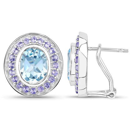 6.30 Carat Genuine Blue Topaz and Tanzanite .925 Sterling Silver Earrings - GOLDISSEYA