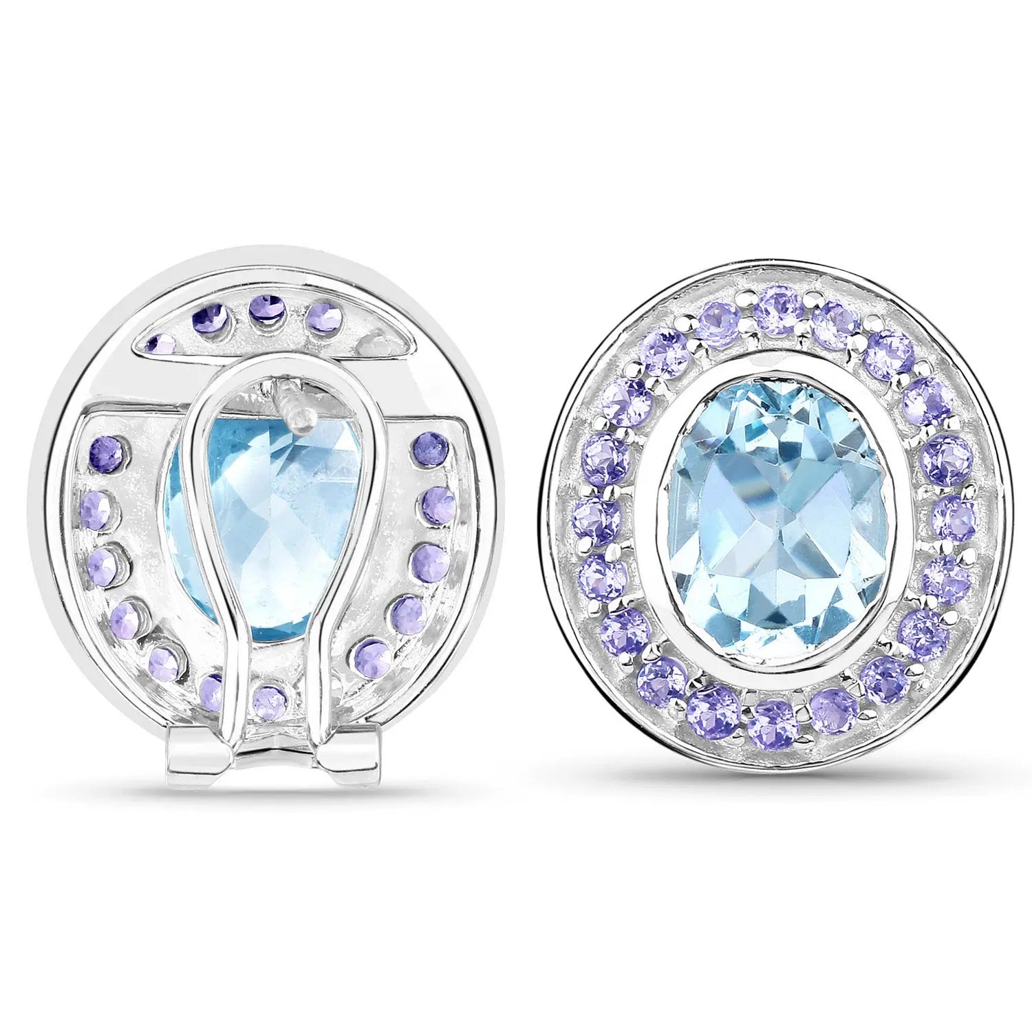 6.30 Carat Genuine Blue Topaz and Tanzanite .925 Sterling Silver Earrings - GOLDISSEYA