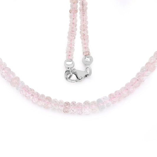 60.00 Carat Genuine Morganite .925 Sterling Silver Necklace - GOLDISSEYA