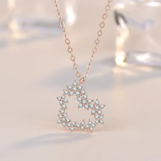 Beautiful CZ Heart Garland 925 Sterling Silver Necklace 