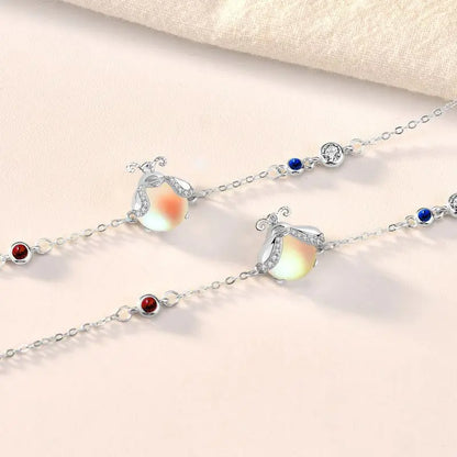 Beautiful CZ Natural Moonstone Glowworm 925 Sterling Silver Bracelet 