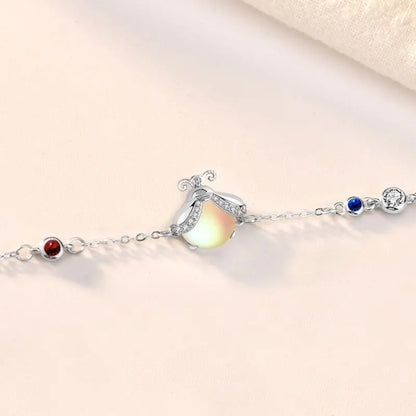 Beautiful CZ Natural Moonstone Glowworm 925 Sterling Silver Bracelet 