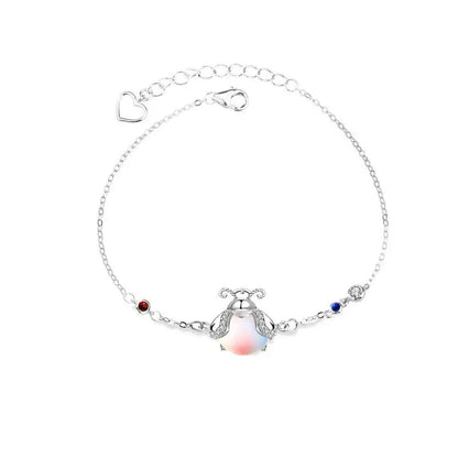 Beautiful CZ Natural Moonstone Glowworm 925 Sterling Silver Bracelet 