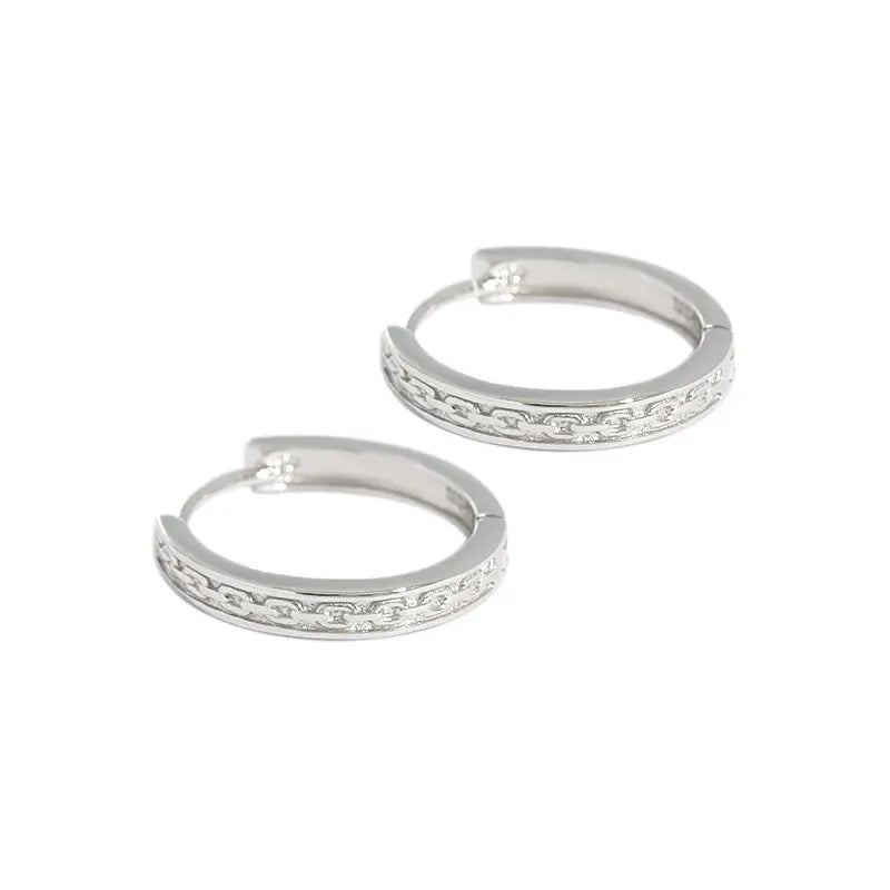 Casual Chain Pattern 925 Sterling Silver Huggie Hoop Earrings 