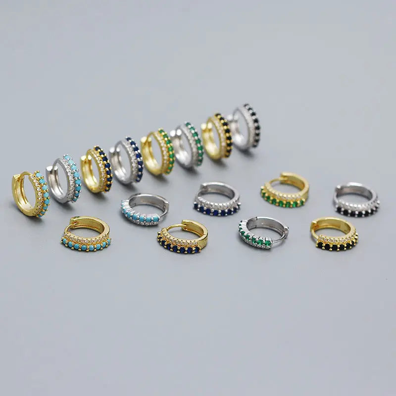 Casual Colorful CZ 925 Sterling Silver Stacker Hoop Earrings 