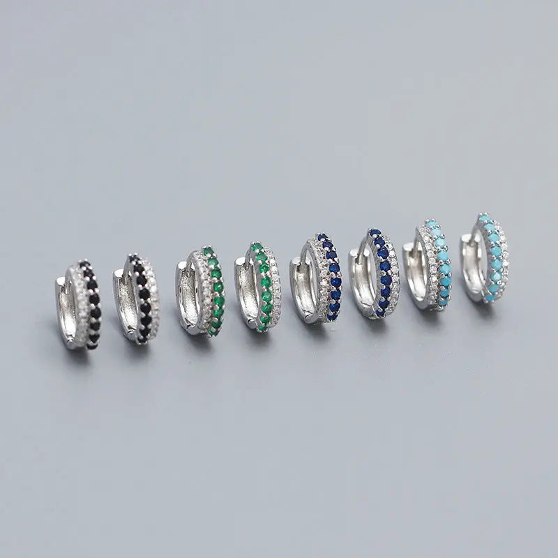 Casual Colorful CZ 925 Sterling Silver Stacker Hoop Earrings 