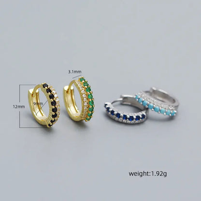 Casual Colorful CZ 925 Sterling Silver Stacker Hoop Earrings 