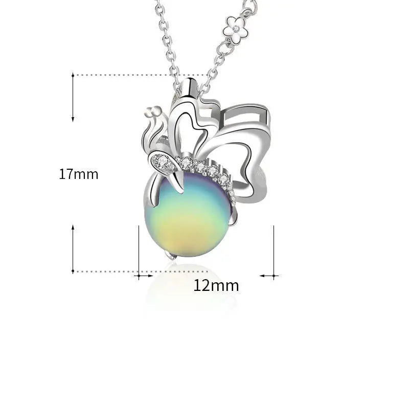 Cute Natural Moonstone CZ Flying Butterfly 925 Sterling Silver Necklace 