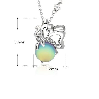 Cute Natural Moonstone CZ Flying Butterfly 925 Sterling Silver Necklace 