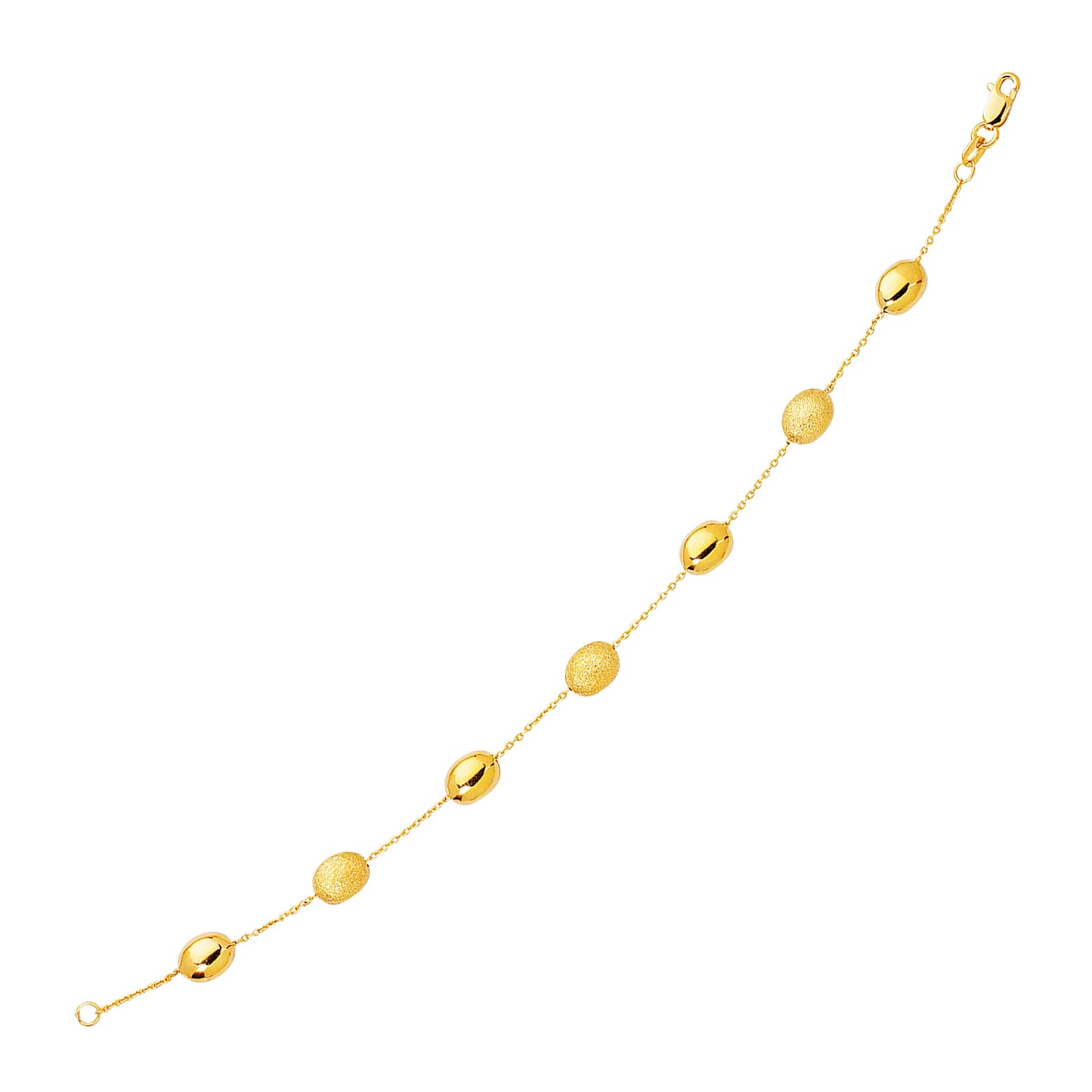 14k Yellow Gold Bracelet with Textured and Polished Pebble Stations (6.35 mm) 