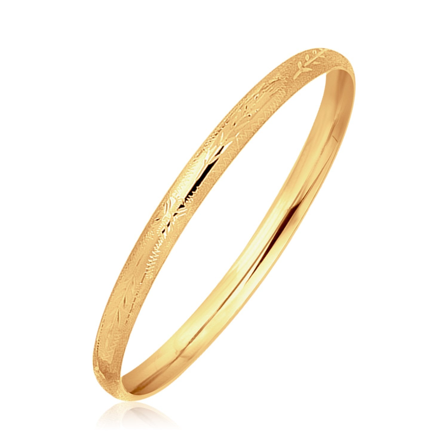 14k Yellow Gold Dome Style Childrens Bangle with Diamond Cuts (5.50 mm) 