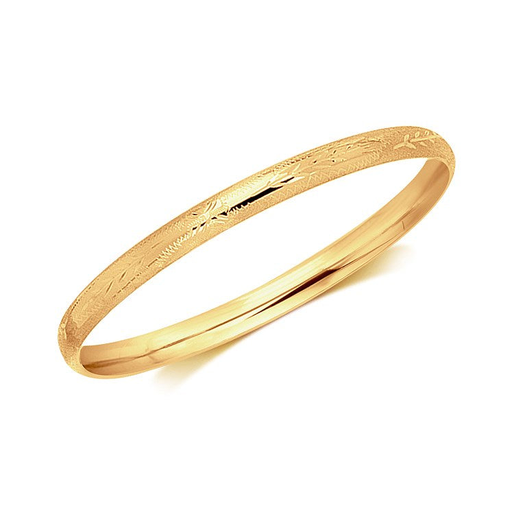 14k Yellow Gold Dome Style Childrens Bangle with Diamond Cuts (5.50 mm) 