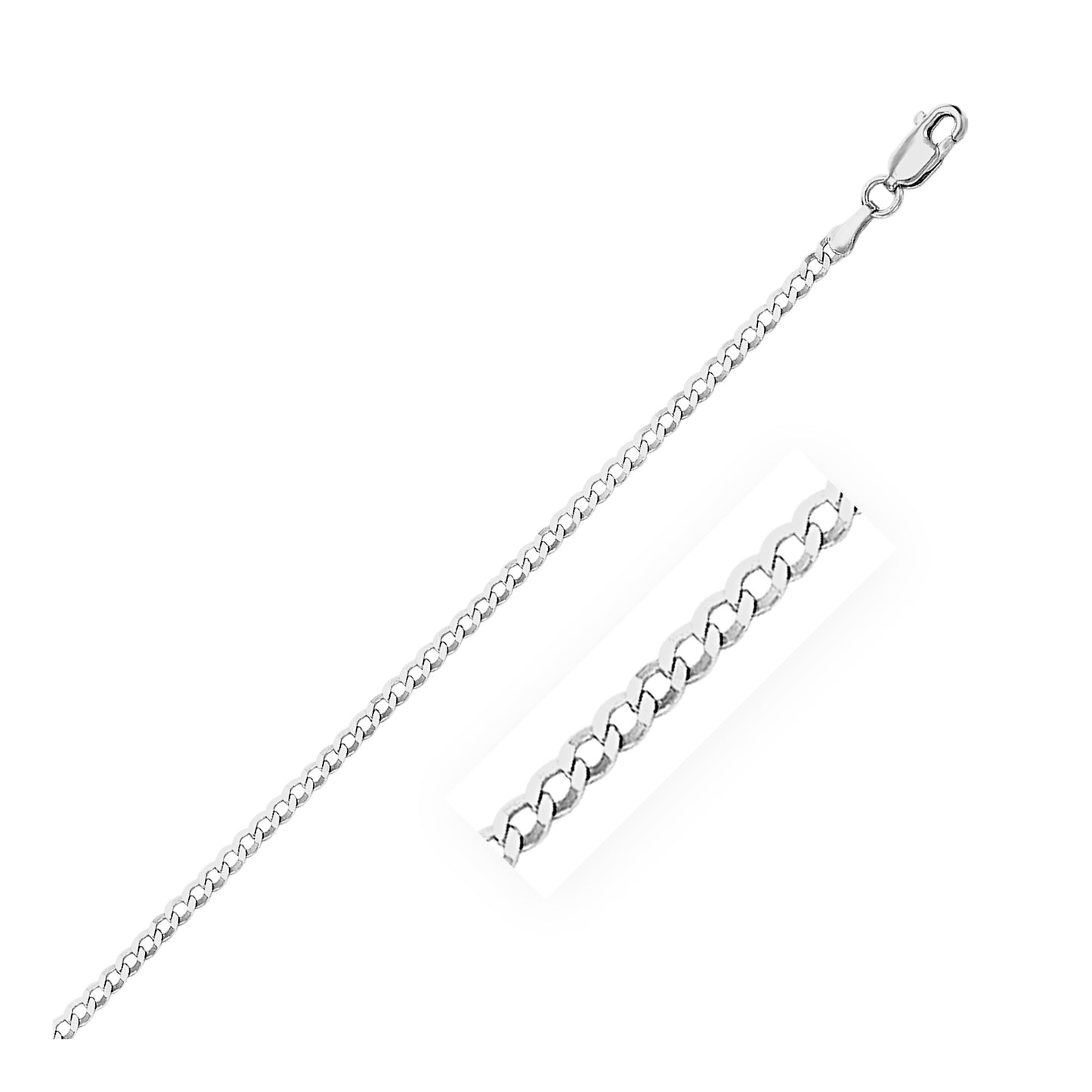 14k White Gold Solid Curb Chain (2.60 mm) 