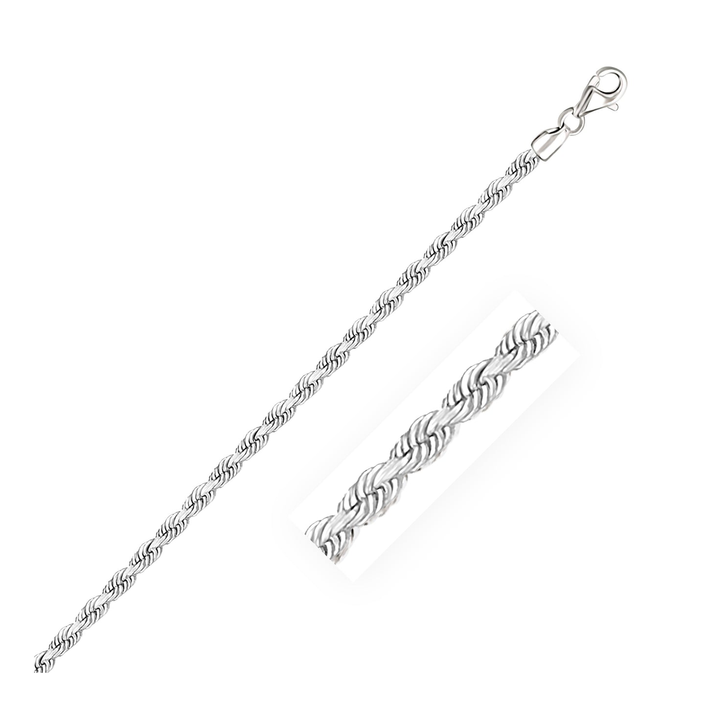 14k White Gold Solid Diamond Cut Rope Chain (3.00 mm) 