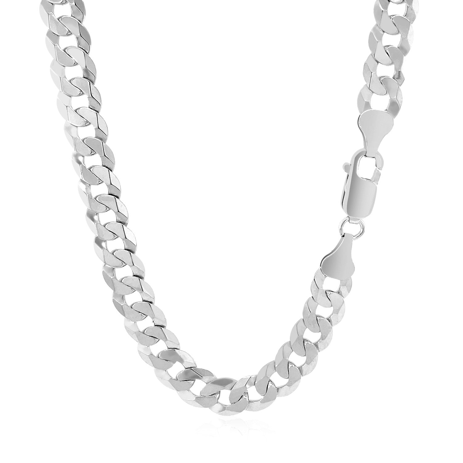 Rhodium Plated Sterling Silver Curb Style Chain (7.20 mm) 