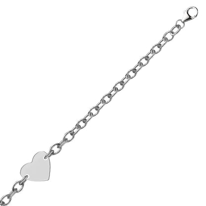 Sterling Silver Rhodium Plated Chain Bracelet with a Flat Heart Station (5.00 mm) 