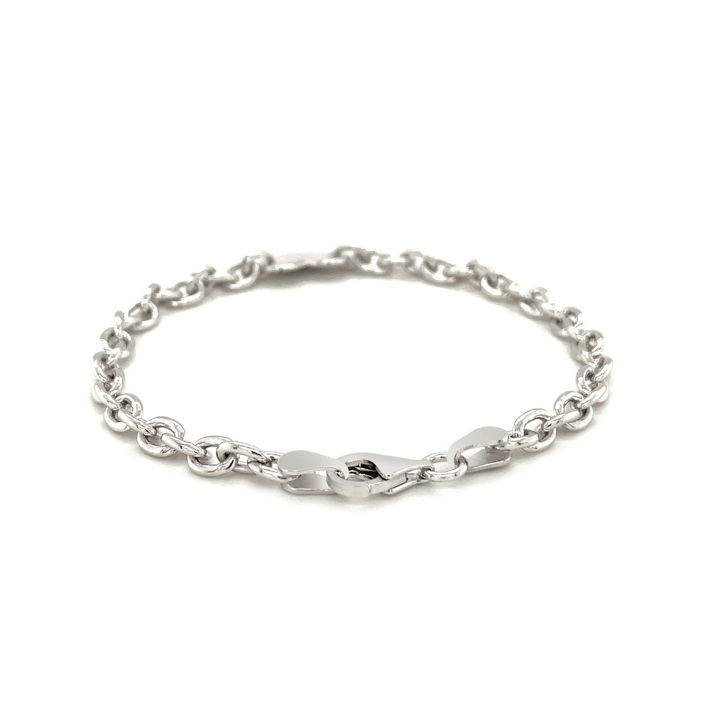 Sterling Silver Rhodium Plated Chain Bracelet with a Flat Heart Station (5.00 mm) 