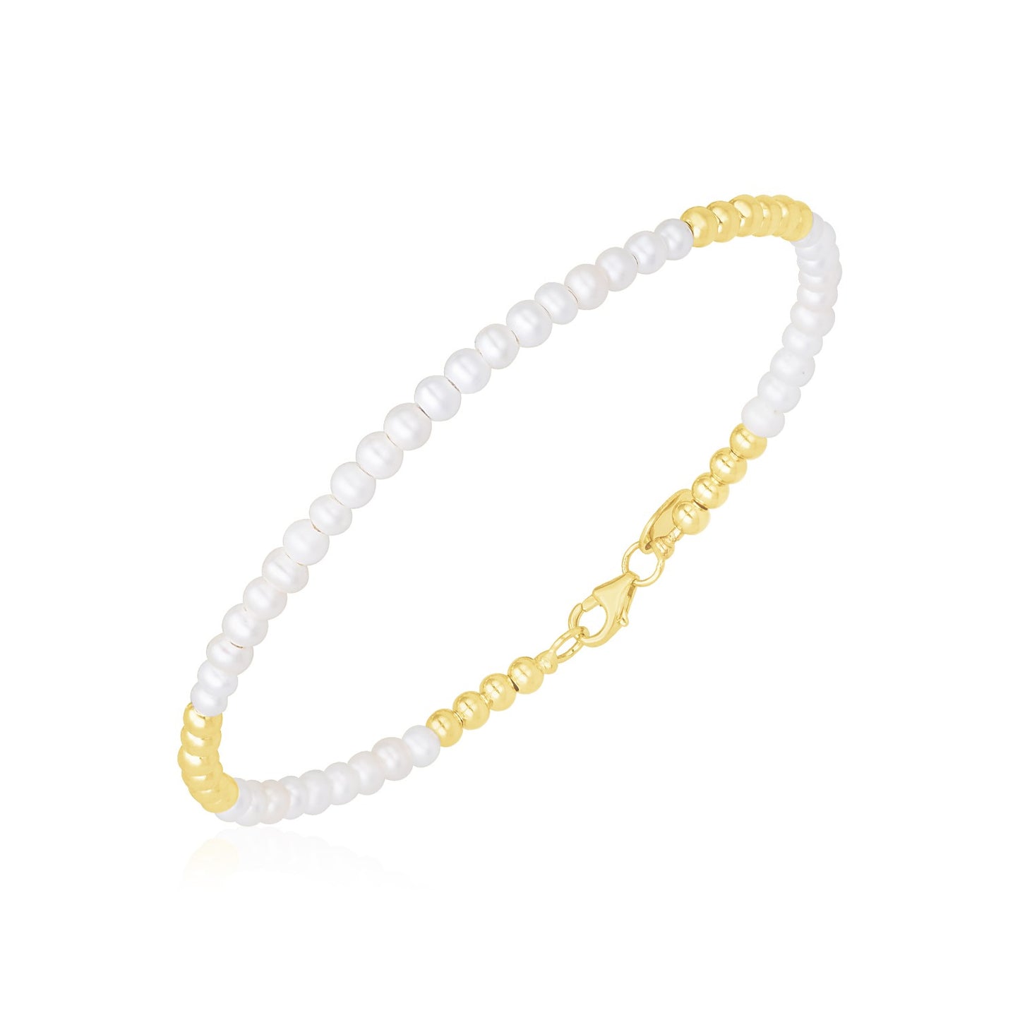 14k Yellow Gold High Polish Freshwater Pearl Pallina Bead Bracelet (2.00 mm) 