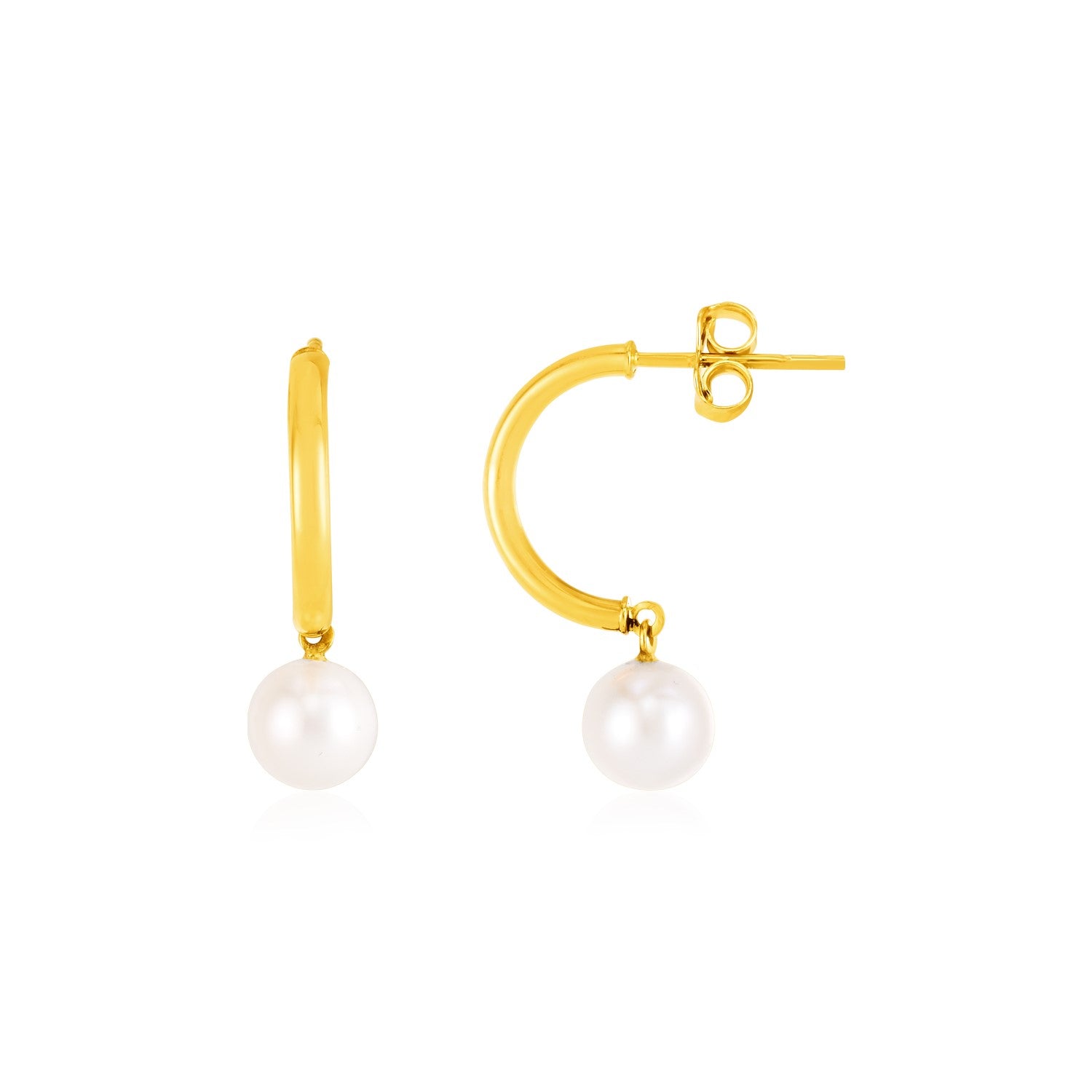 14k Yellow Gold Half Hoop Earrings with Pearls 