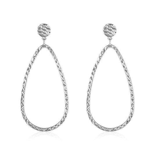 14k White Gold Textured Teardrop Motif Post Earrings 