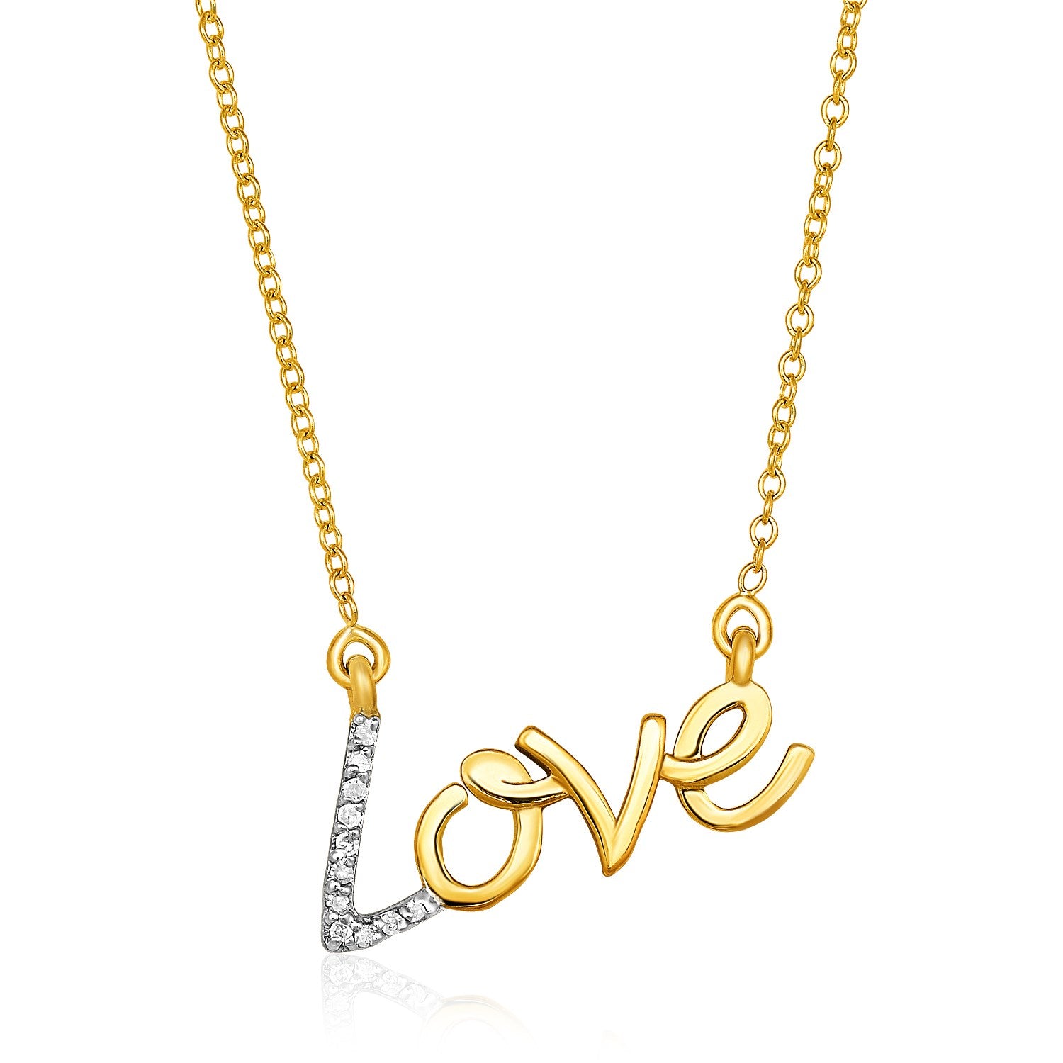 14k Yellow Gold 18 inch Necklace with Gold and Diamond Love Symbol 