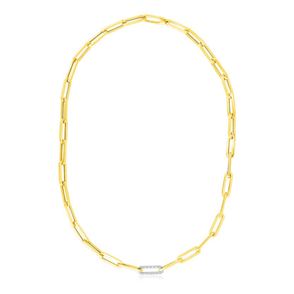 14k Yellow Gold Paperclip Chain Necklace with Diamond Link 