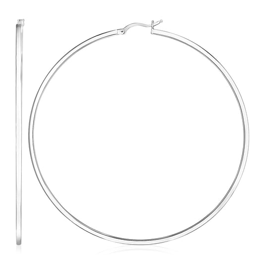 Sterling Silver Large Rectangular Profile Polished Hoop Earrings(75mm) 