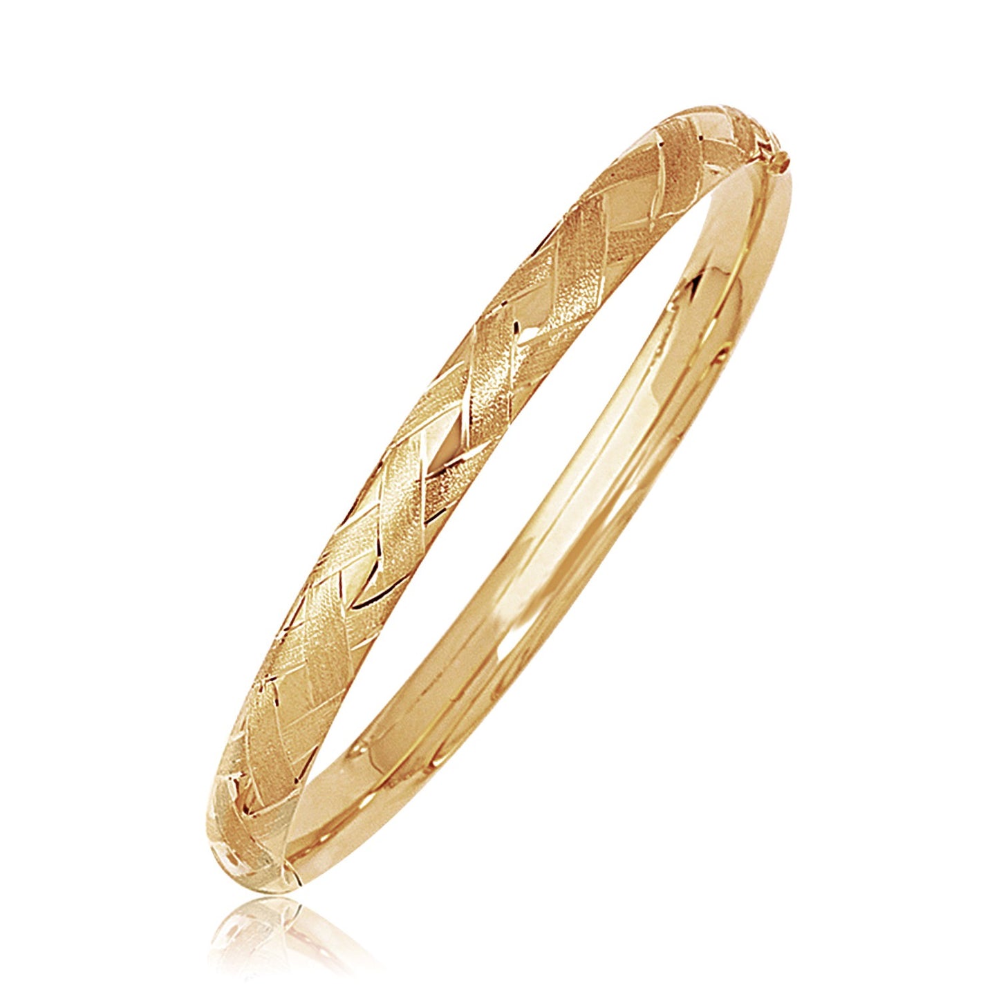 14k Yellow Gold Domed Bangle with a Weave Motif (6.00 mm) 