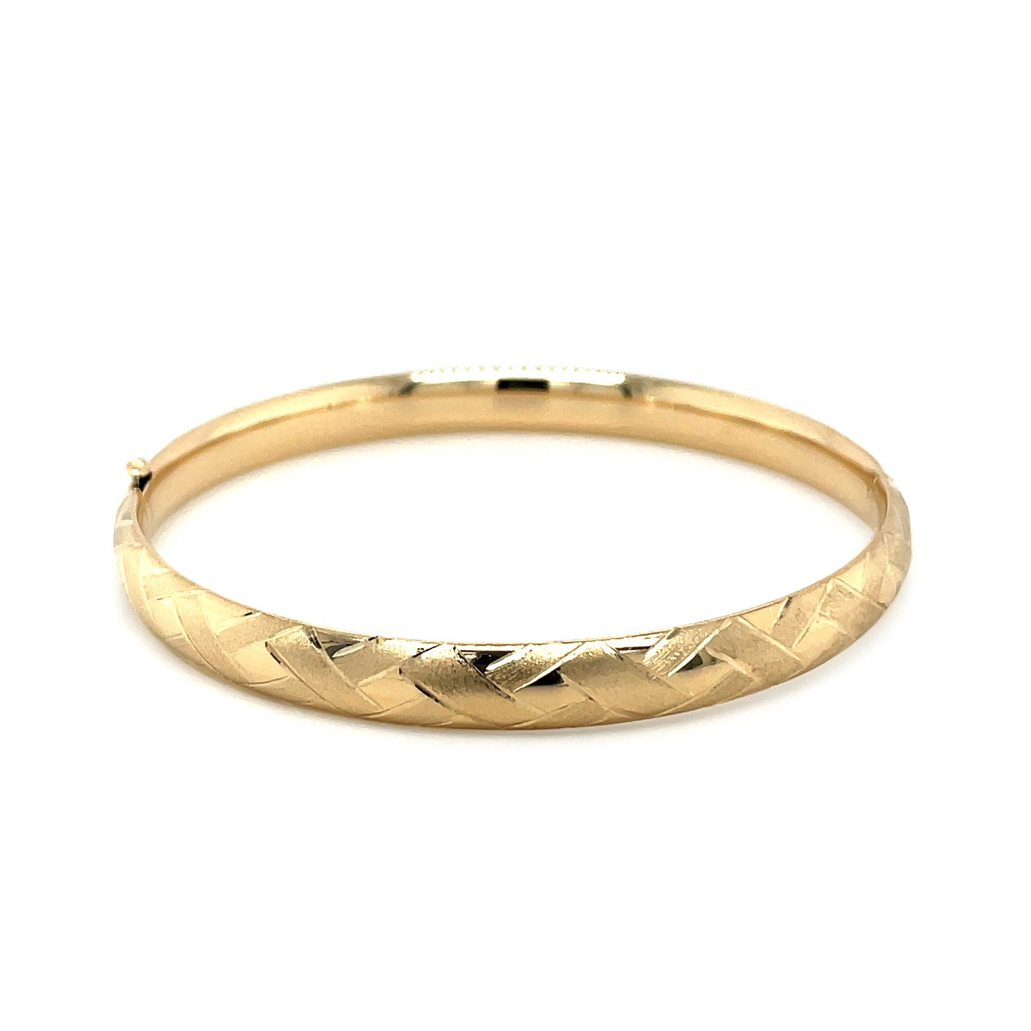 14k Yellow Gold Domed Bangle with a Weave Motif (6.00 mm) 