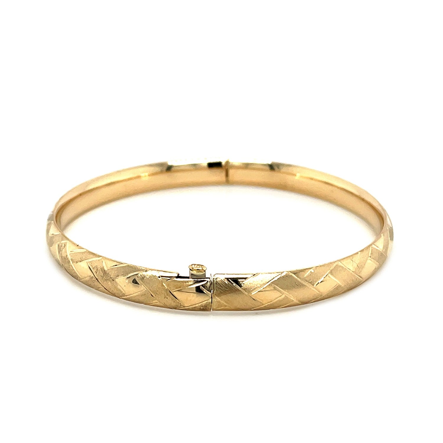 14k Yellow Gold Domed Bangle with a Weave Motif (6.00 mm) 