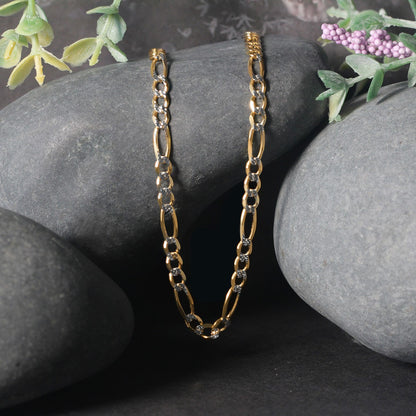 14K Yellow Gold Solid Pave Figaro Chain (3.80 mm) 