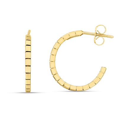 14k Yellow Gold Brick Omega Hoop Earrings 