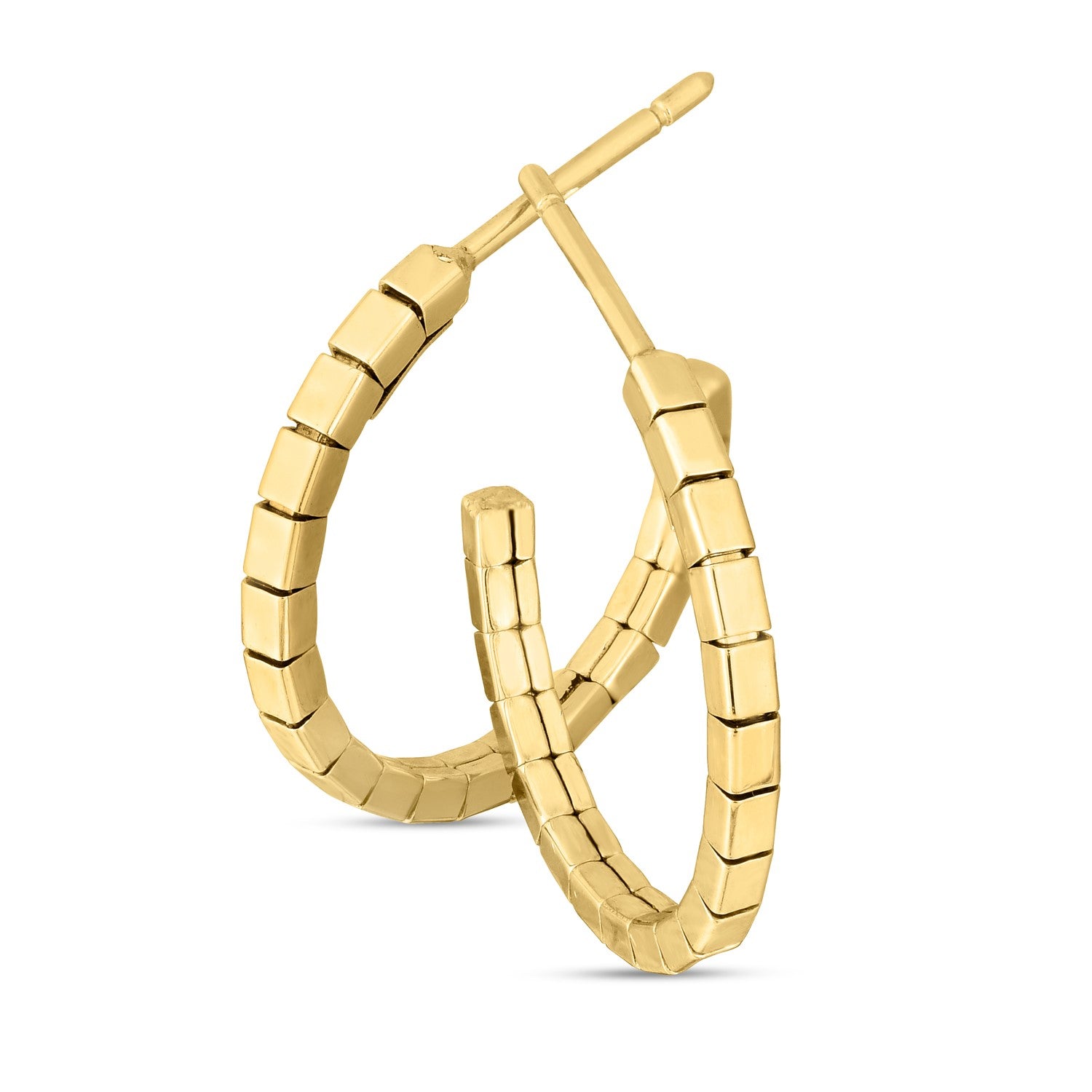 14k Yellow Gold Brick Omega Hoop Earrings 