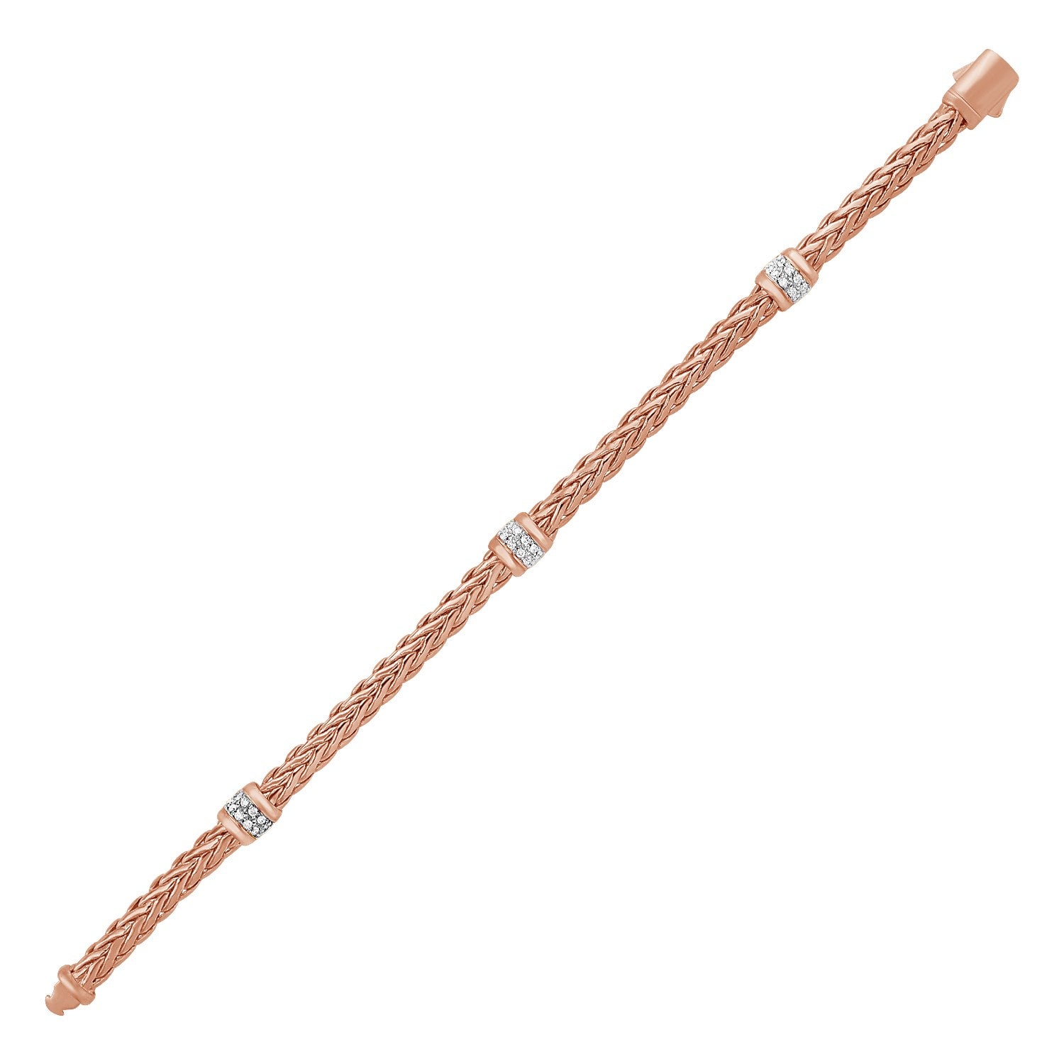 Polished Woven Rope Bracelet with Diamond Accents in 14k Rose Gold 