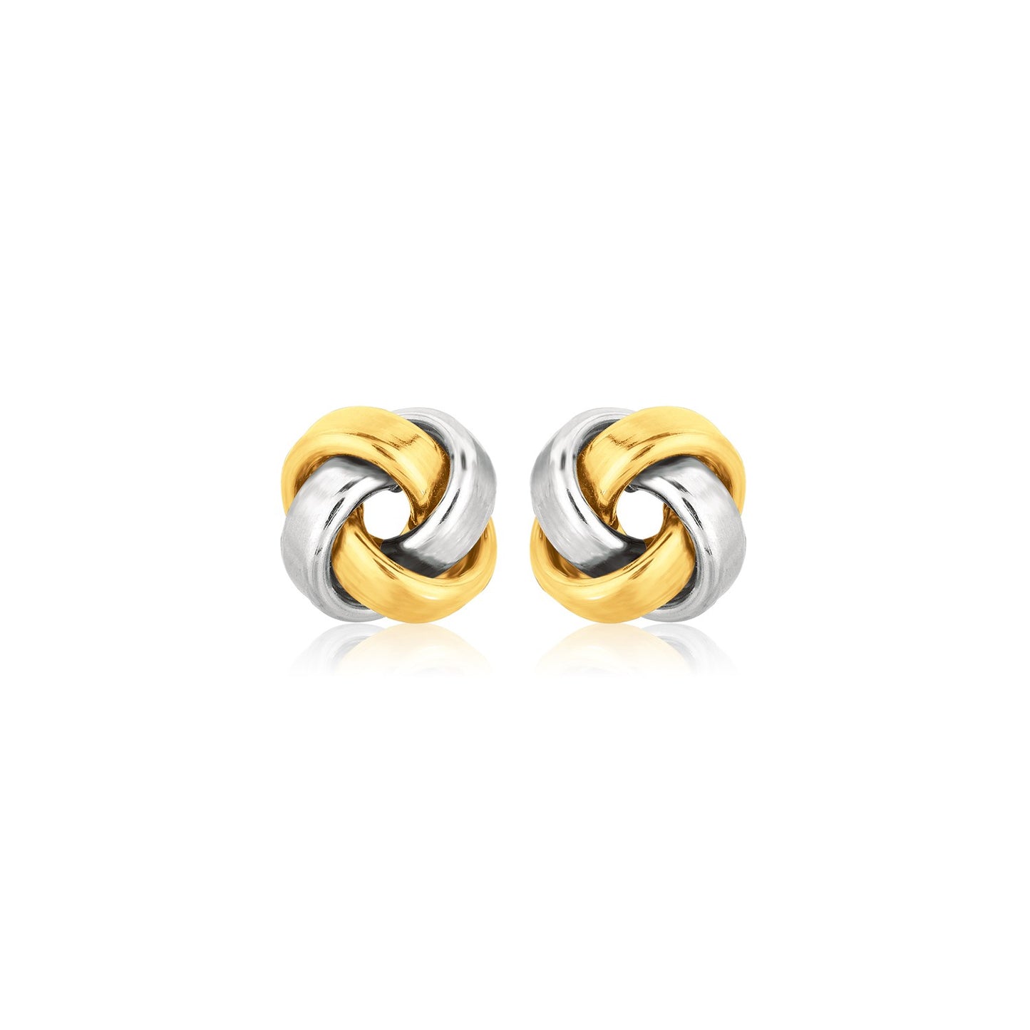 14k Two Tone Gold Square Love Knot Stud Earrings 