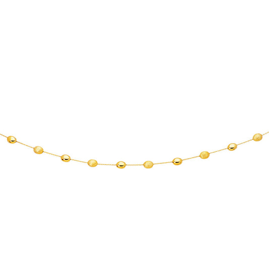 14k Yellow Gold Necklace with Polished and Textured Pebble Stations 