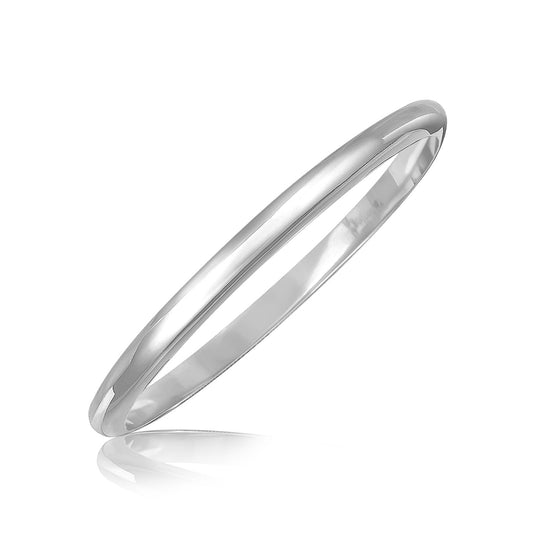 Sterling Silver Rhodium Plated Slim Dome Motif Bangle (6.50 mm) 