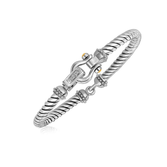 Italian Cable Bracelet with Diamond Accents in 18k Yellow Gold and Sterling Silver (.02 cttw) 