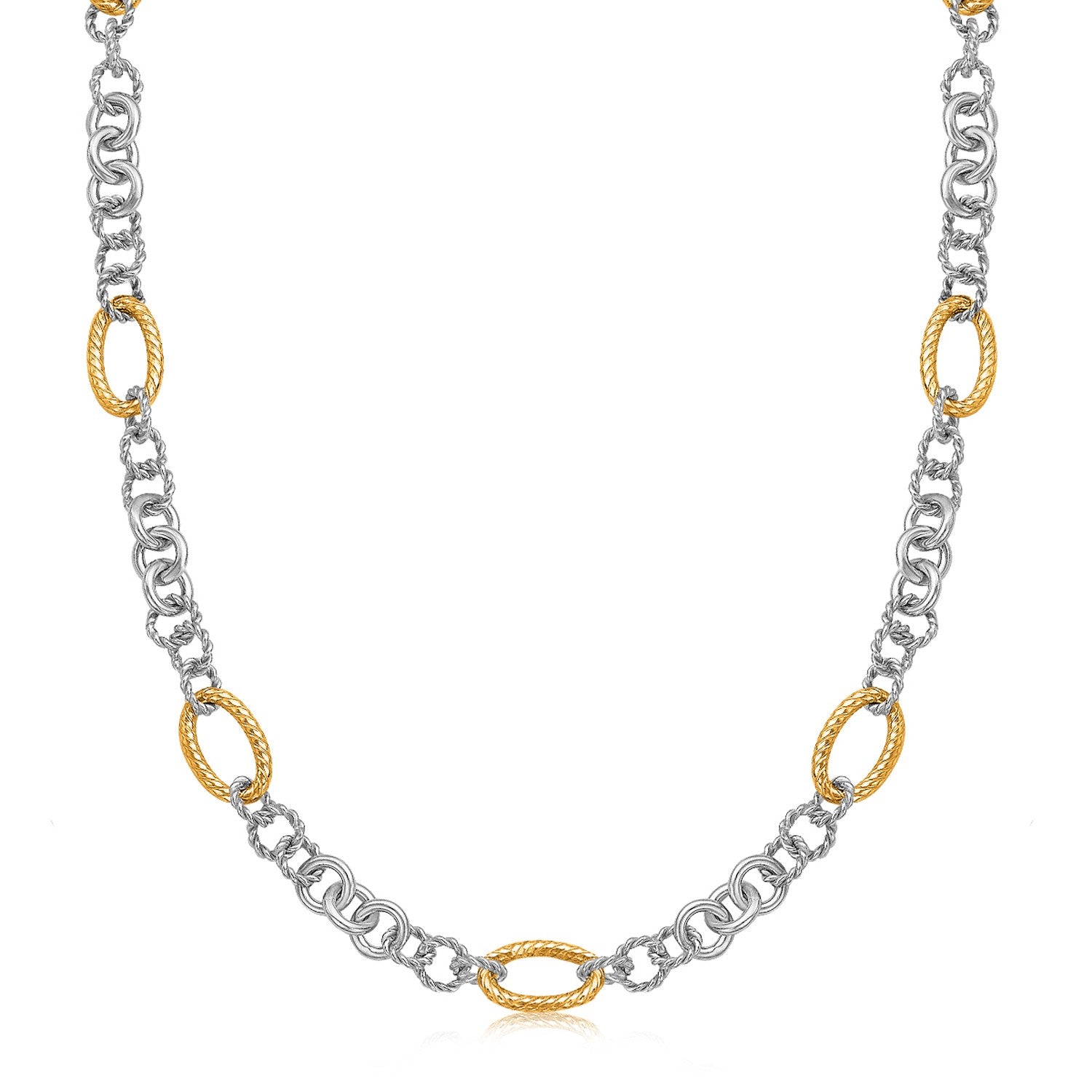 18k Yellow Gold and Sterling Silver Rhodium Plated Multi Style Chain Necklace 