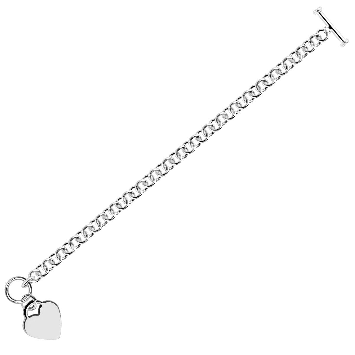 Sterling Silver Rhodium Plated Rolo Chain Bracelet with a Heart Charm (6.00 mm) 