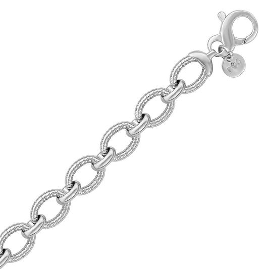 Sterling Silver Oval Cable Design Chain Link Bracelet (9.65 mm) 