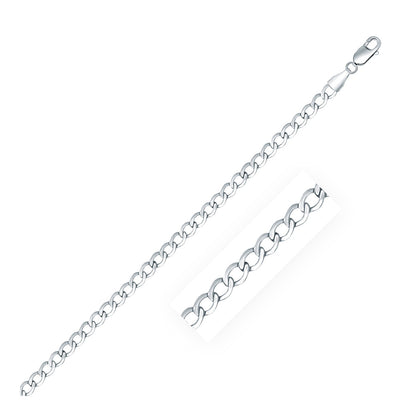 Rhodium Plated 3.7mm Sterling Silver Curb Style Chain (3.70 mm) 