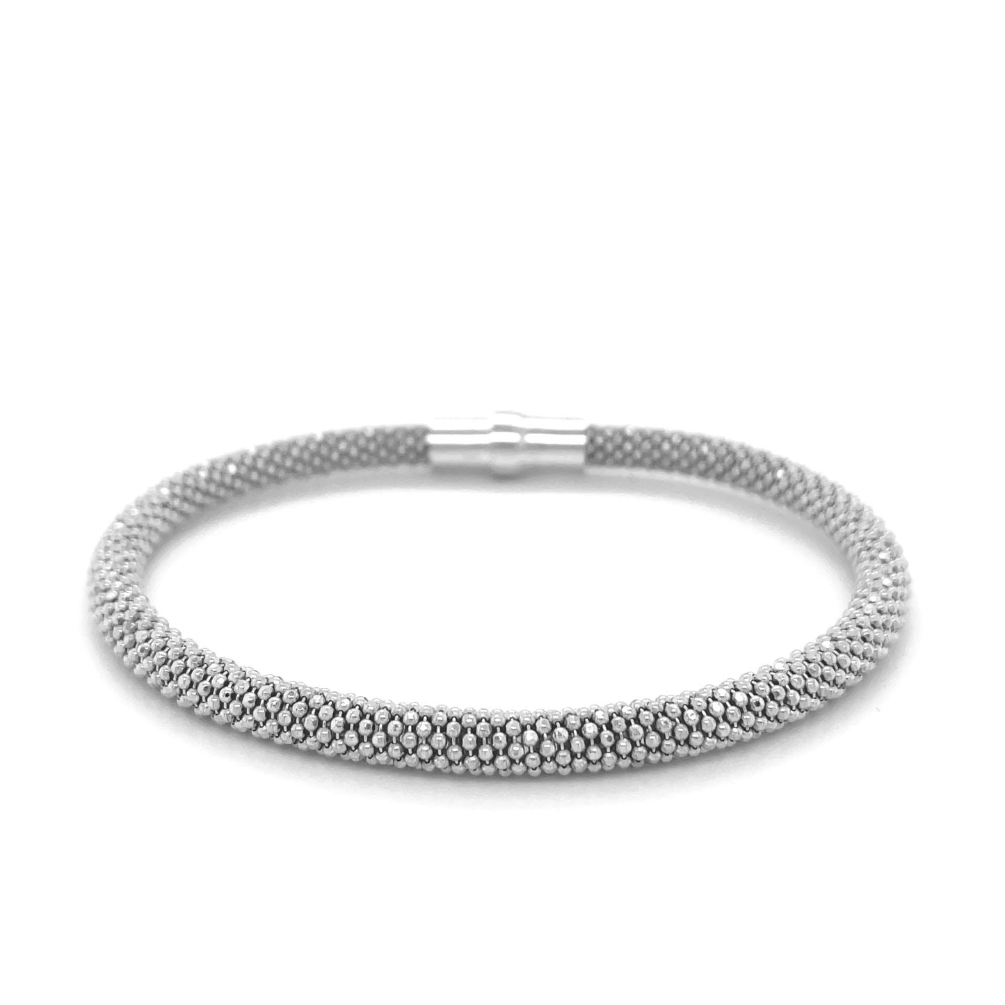 Sterling Silver Rhodium Plated Popcorn Motif Bangle (4.80 mm) 