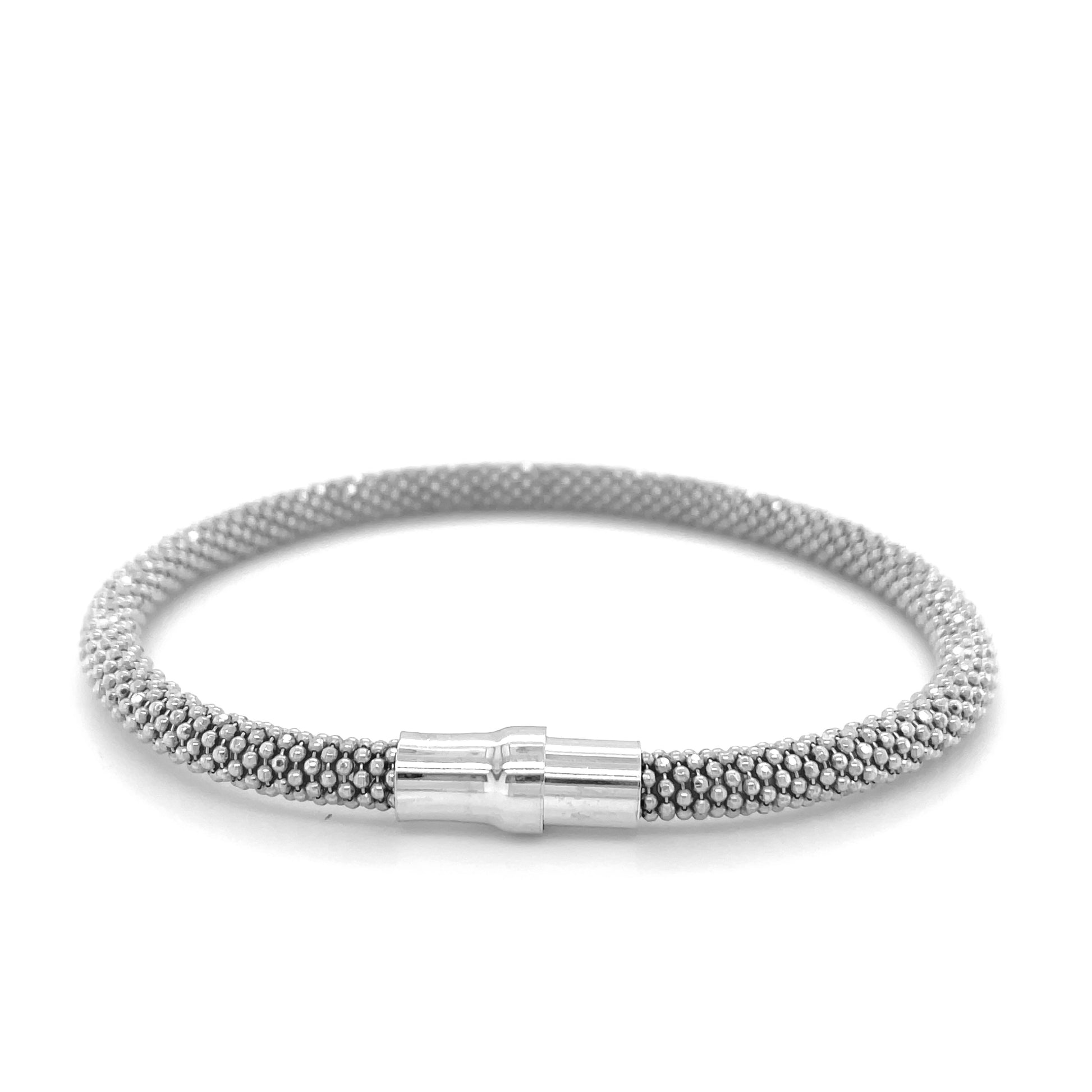 Sterling Silver Rhodium Plated Popcorn Motif Bangle (4.80 mm) 