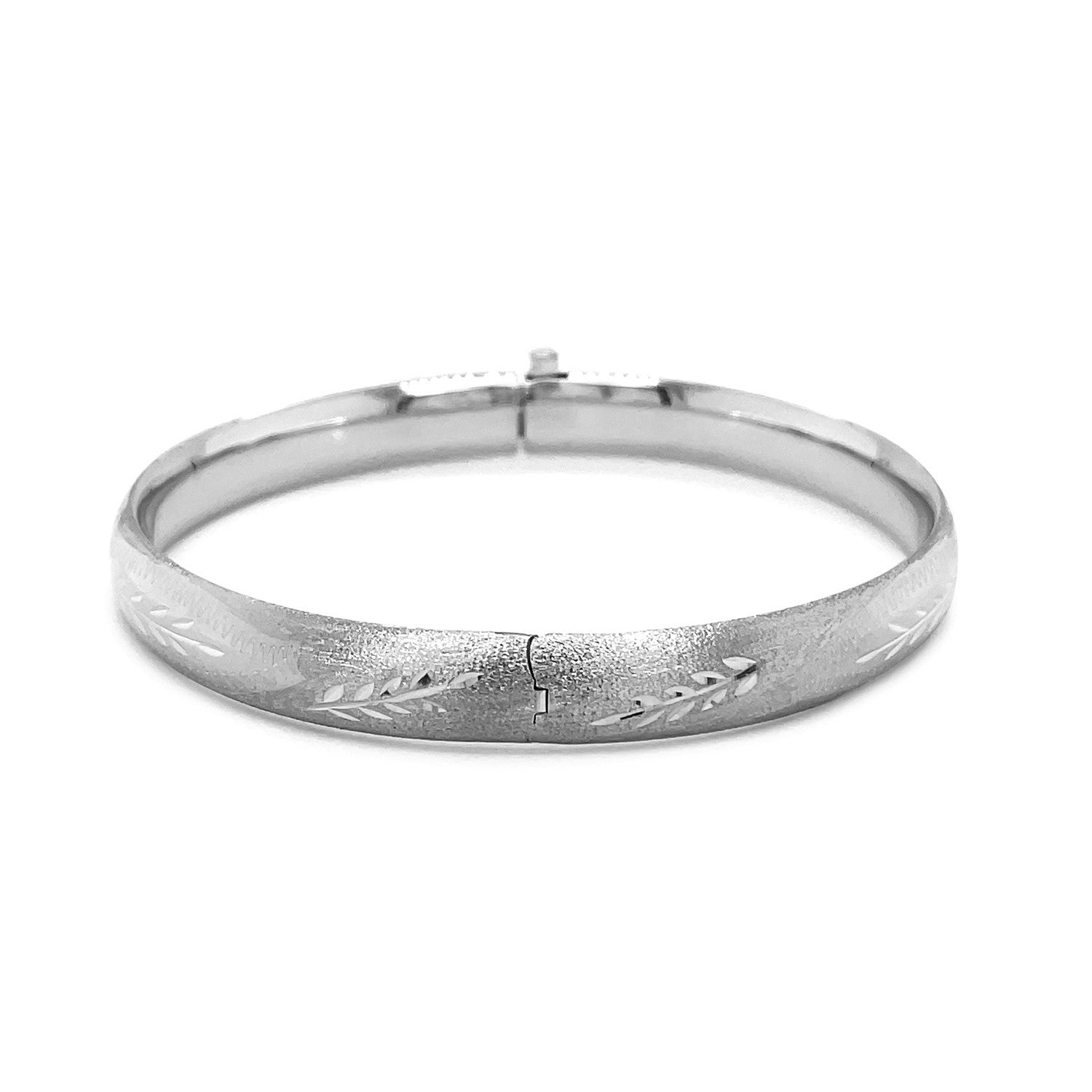 Classic Floral Carved Bangle in 14k White Gold (8.0mm) 