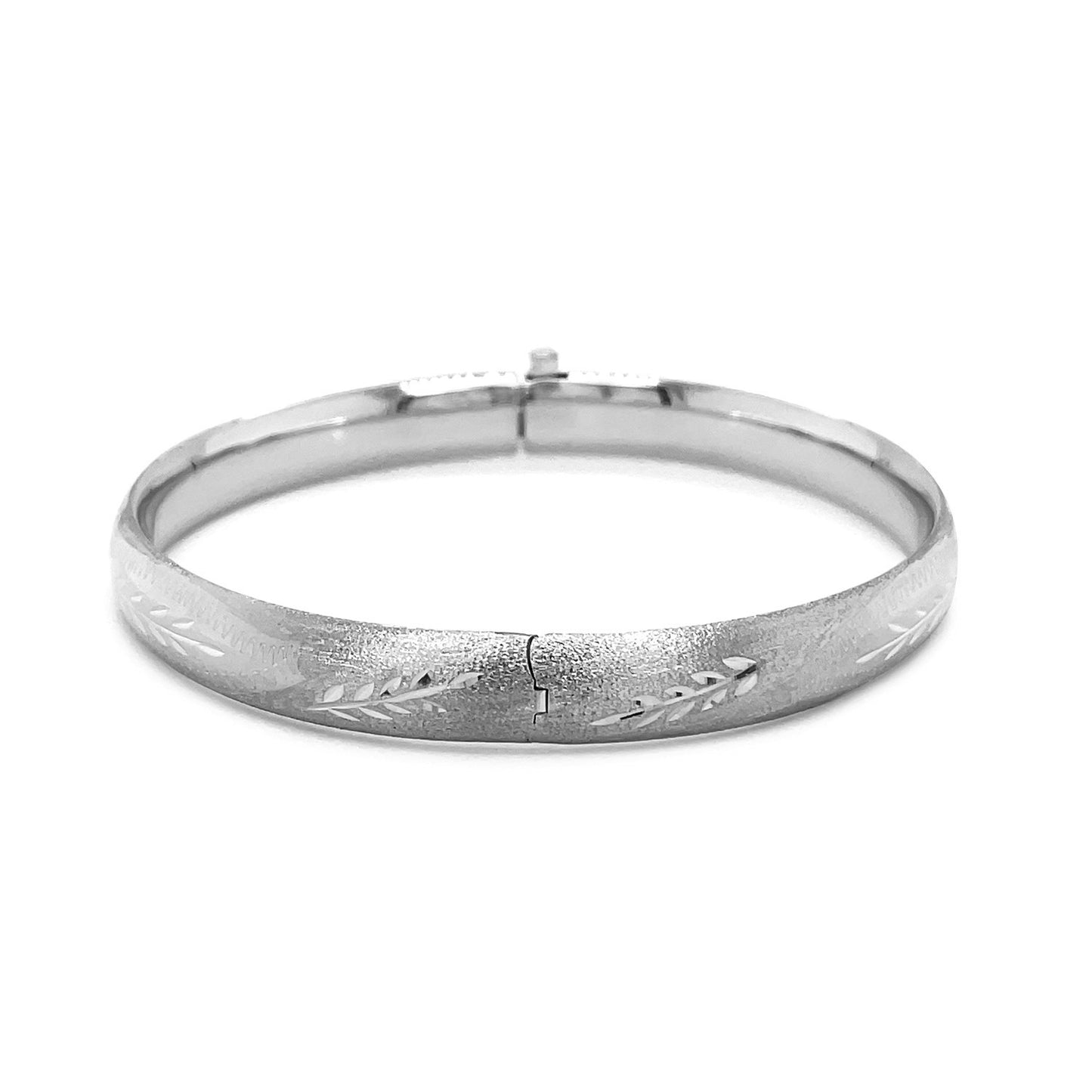 Classic Floral Carved Bangle in 14k White Gold (8.00 mm) 