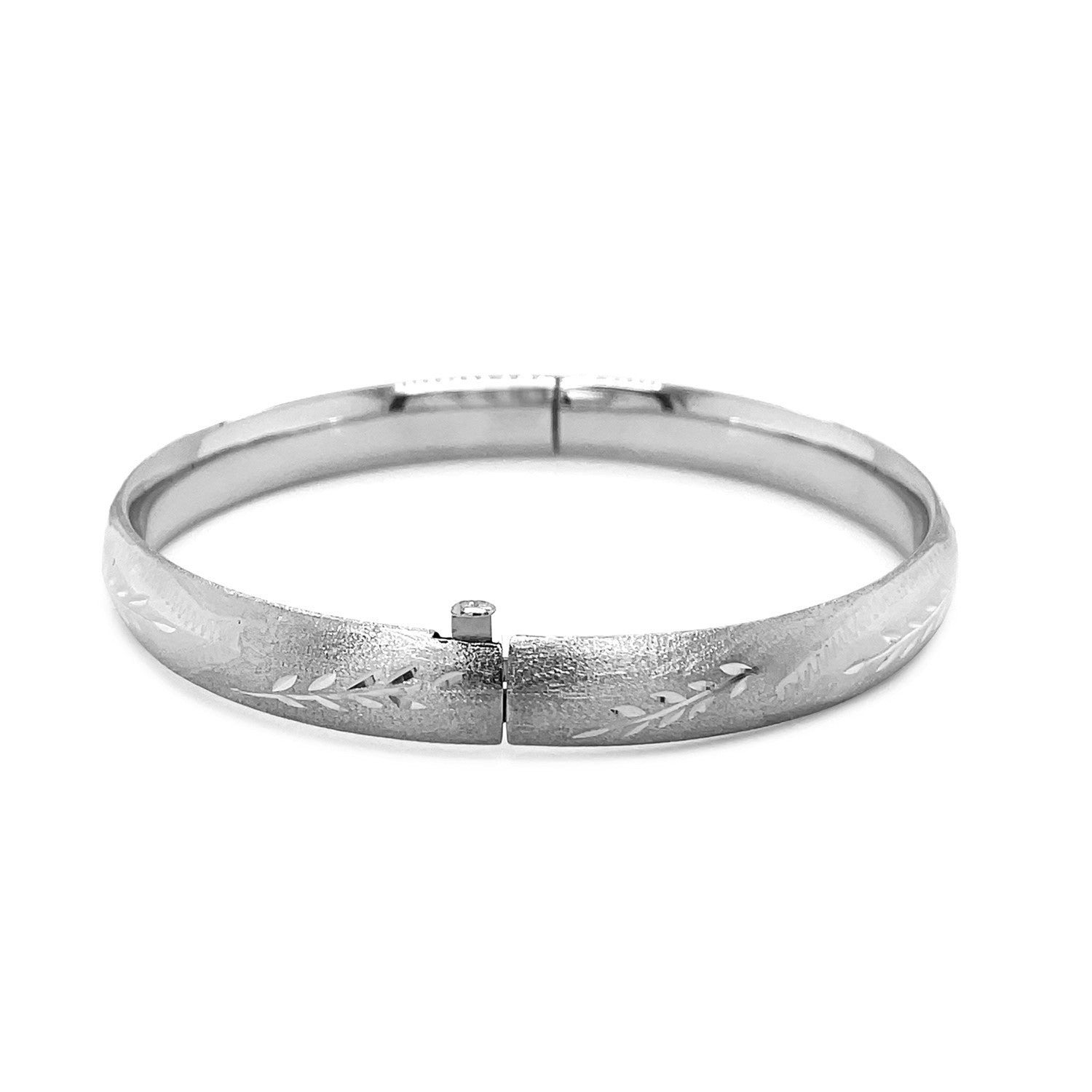 Classic Floral Carved Bangle in 14k White Gold (8.0mm) 