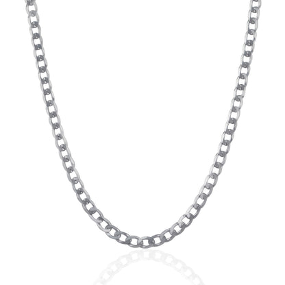 Rhodium Plated Sterling Silver Curb Style Chain (4.70 mm) 