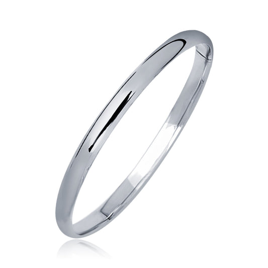 14k White Gold Dome Childrens Bangle with a Polished Finish (5.50 mm) 